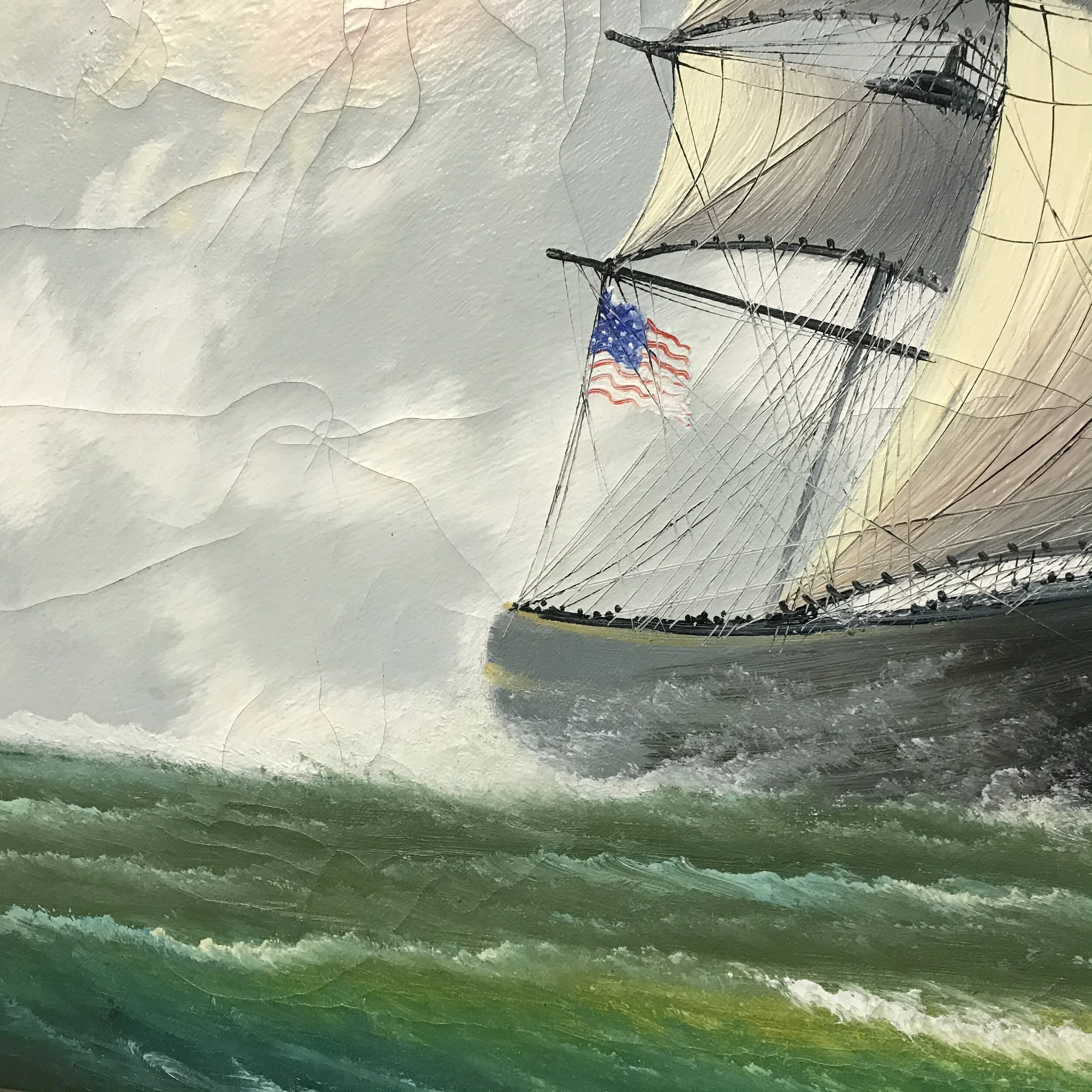 Large J James Oil on Canvas Clipper Ship with Sails — Ardesh